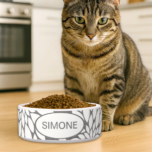 White Flowers Custom Name Pet Bowl