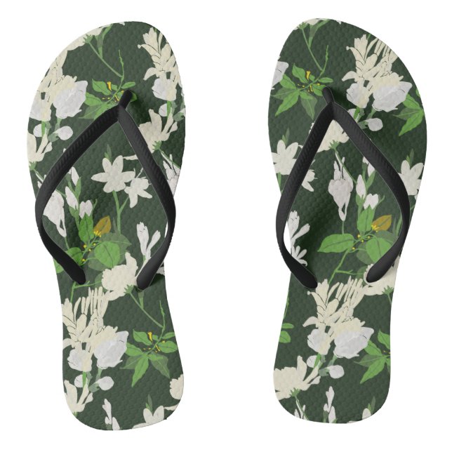 White flowers dark green back flip flops (Footbed)