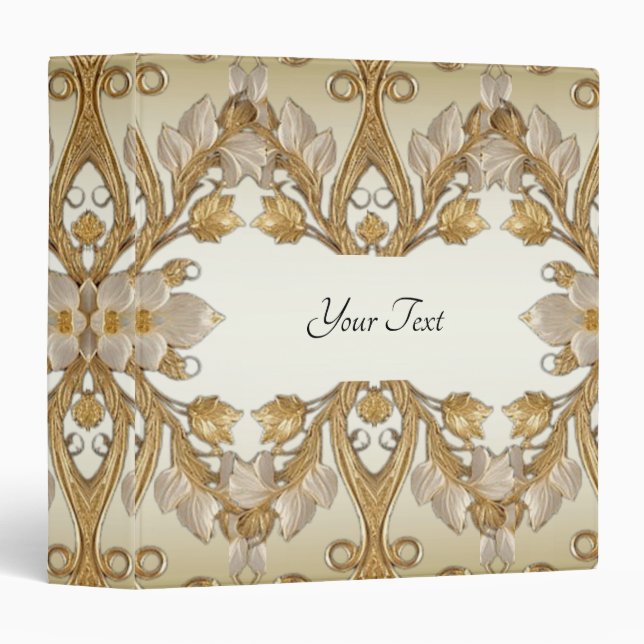 White Flowers Decorative Gold Album Binder (Front/Spine)