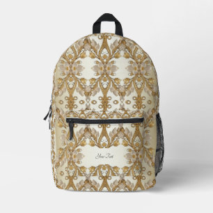 White Flowers Decorative Gold Backpack Cut Sew Bag