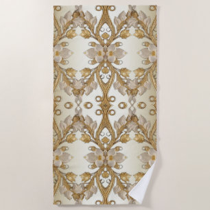 White Flowers Decorative Gold Beach Towel