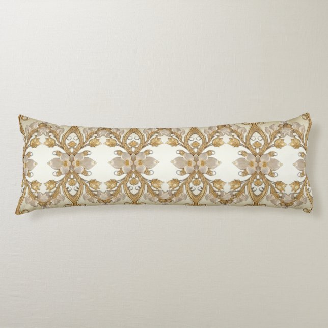 White Flowers Decorative Gold Body Pillow (Front)