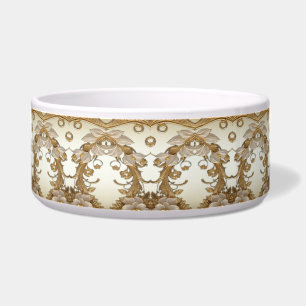 White Flowers Decorative Gold Ceramic Pet Bowl