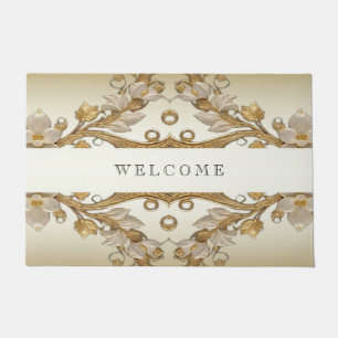 White Flowers Decorative Gold Doormat