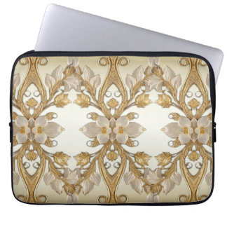 White Flowers Decorative Gold Laptop Sleeve