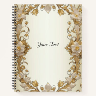 White Flowers Decorative Gold Notebook