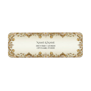 White Flowers Decorative Gold Return Address Label