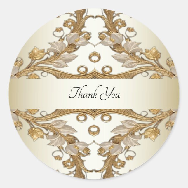White Flowers Decorative Gold Seal Sticker (Front)