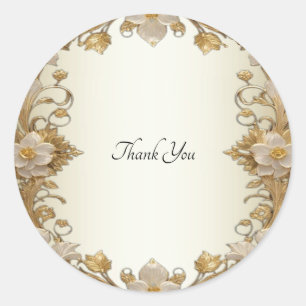White Flowers Decorative Gold Seal Sticker