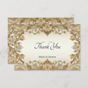 White Flowers Decorative Gold Thank You Card