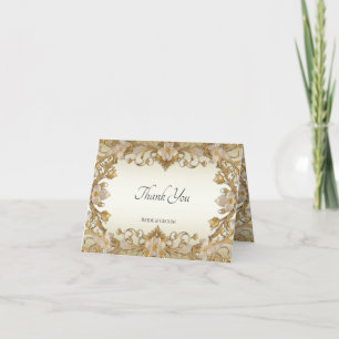 White Flowers Decorative Gold Thank You Card