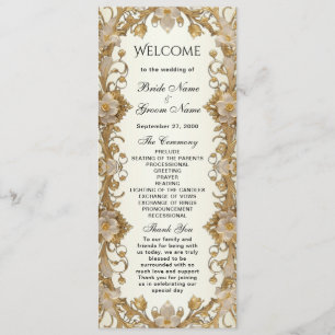 White Flowers Decorative Gold Wedding Program