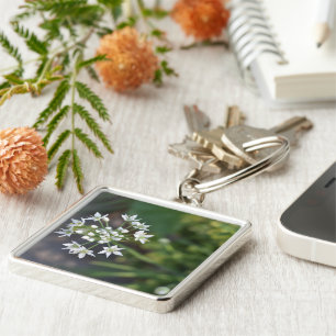 White Flowers Delicate Floral Blossom Nature Photo Keychain