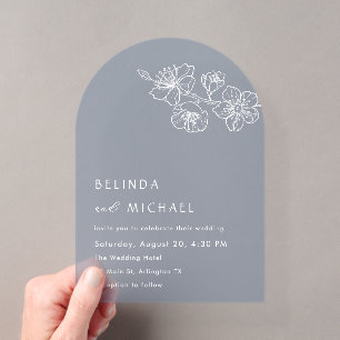 White Flowers Dusty Blue Casual Wedding Acrylic Invitations