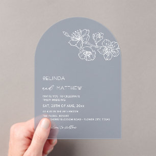  White Flowers Dusty Blue Casual Wedding Acrylic Invitations