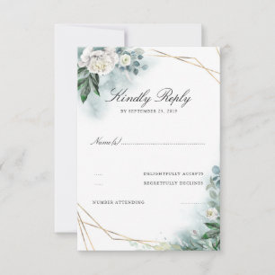 White Flowers Elegant Gold Frame Wedding RSVP