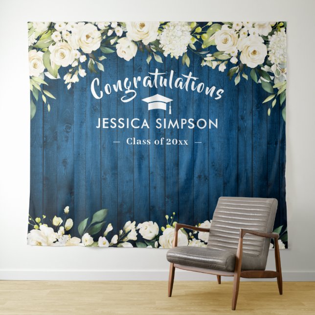 White Flowers Eucalyptus Photo Grad Backdrop Tapestry (In Situ (Horizontal))
