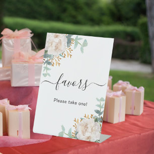 White flowers eucalyptuss favour pedestal sign