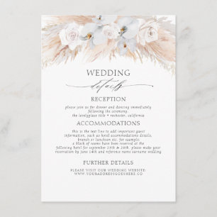 White Flowers Exotic Pampas Grass Wedding Details Enclosure Card