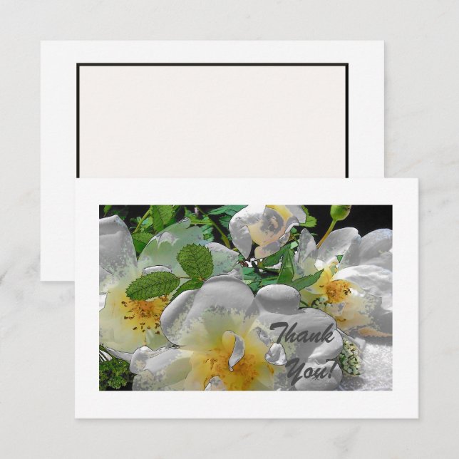 White Flowers Flat Thank You Card (Front/Back)