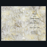 White Flowers Folded Wedding Program template<br><div class="desc">White wedding folded program with floral background.  Customize black text on front page and both inside pages and fold this program in half.  Hearts embellish a centre divider line and the back of the program will be blank.  Cream and white flower petals cover both sides.</div>