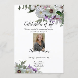 White Flowers Funeral Announcement Invitation