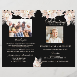 White Flowers Funeral Service Photo Program