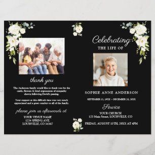 White Flowers Funeral Service Photo Program