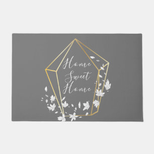 White Flowers & Geometric Prism Modern  Doormat