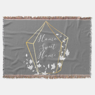 White Flowers & Geometric Prism Modern  Throw Blanket