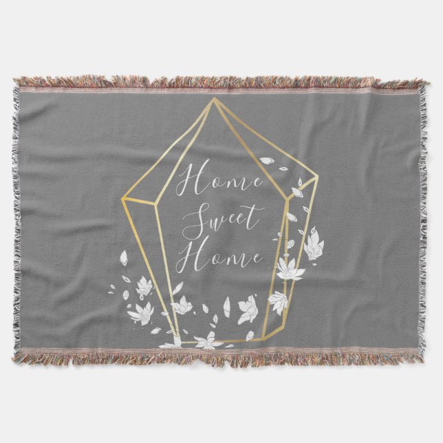 White Flowers & Geometric Prism Modern  Throw Blanket (Front)