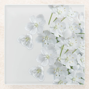 White Flowers Glass Coaster