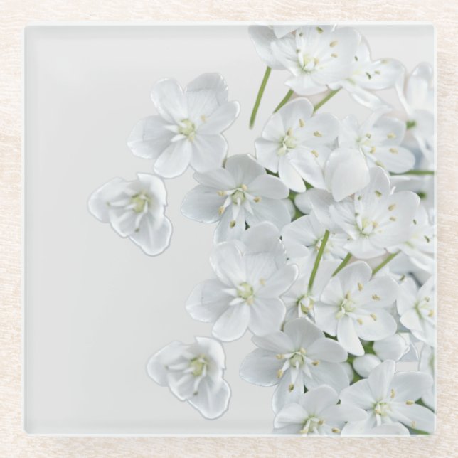 White Flowers Glass Coaster (Front)
