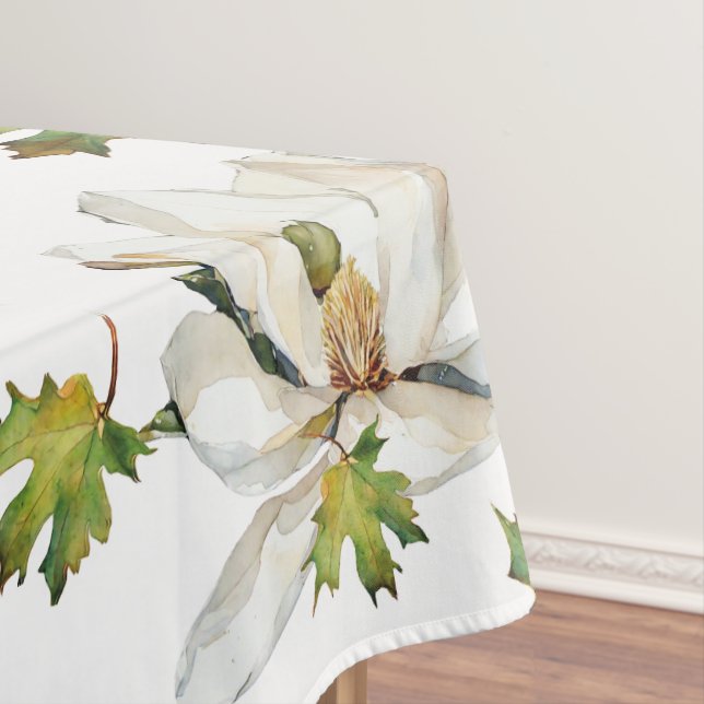 White Flowers Green Leaves Tablecloth (In Situ)