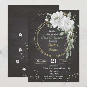 white flowers & green leaves wreath bridal shower invitation