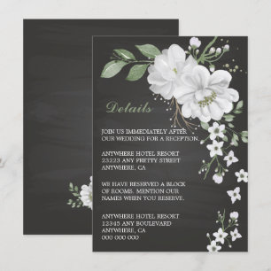 white flowers greenery black details enclosure car card
