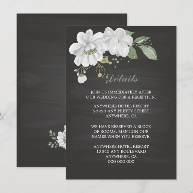 white flowers greenery black details  enclosure card (Front/Back)