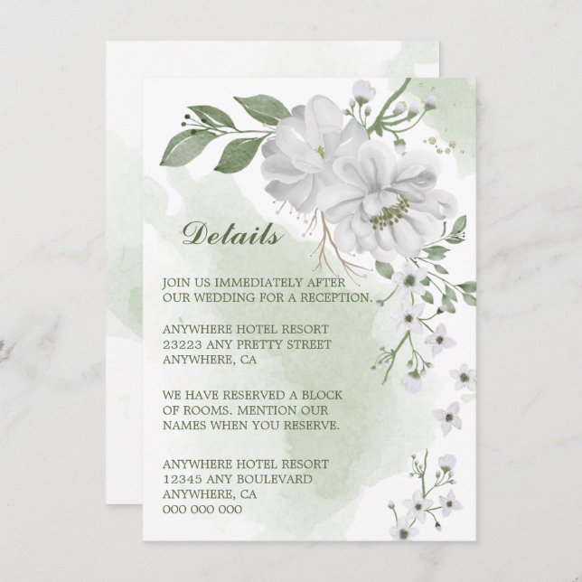 white flowers greenery details  enclosure card (Front/Back)
