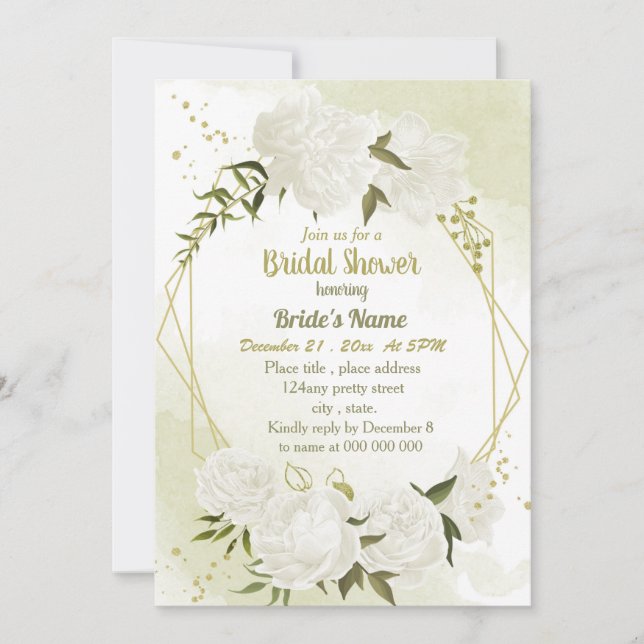 white flowers greenery geometric bridal shower invitation (Front)