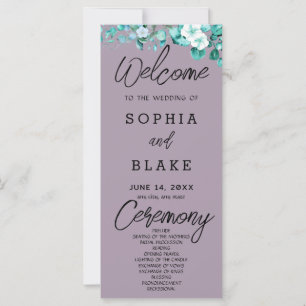 White Flowers Greenery Rose Quartz Wedding Program