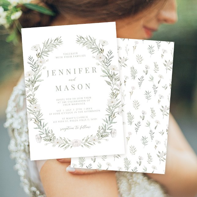 White flowers greenery rustic Wedding Invitation (Creator Uploaded)