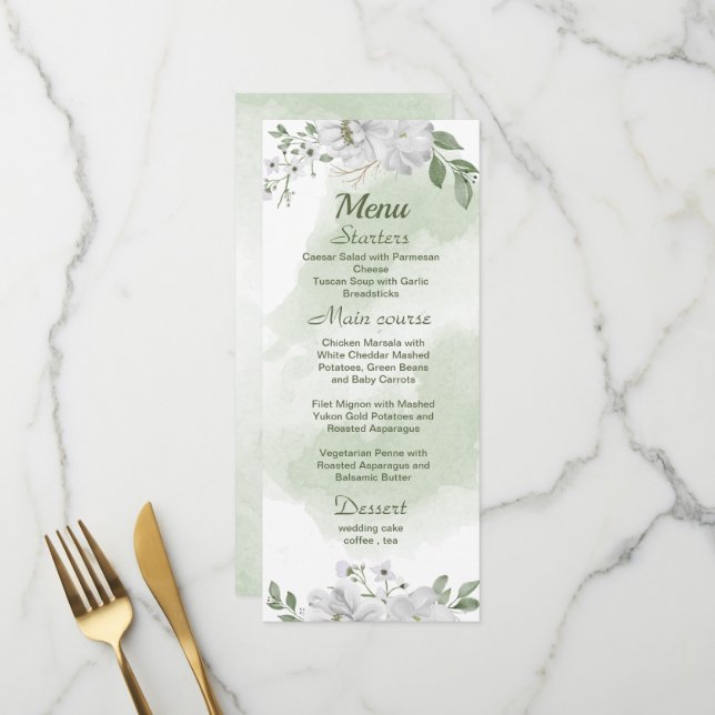 white flowers greenery wedding  menu (Front/Back In Situ)