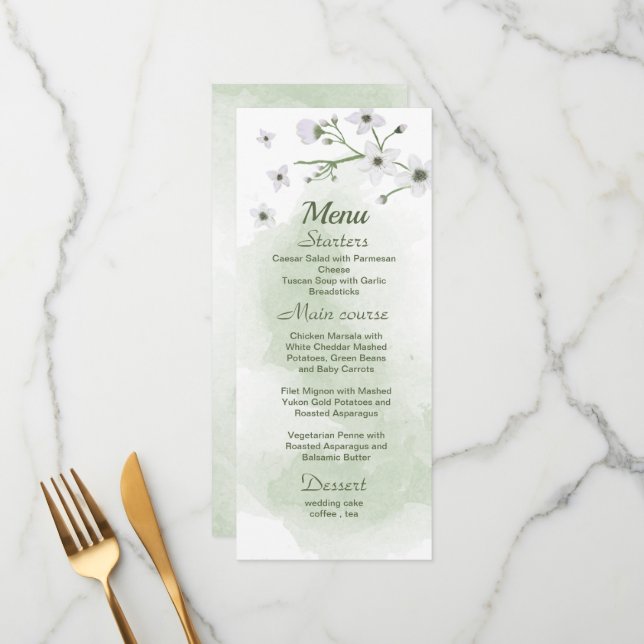 white flowers greenery wedding menu (Front/Back In Situ)