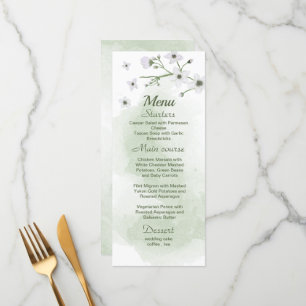 white flowers greenery wedding menu