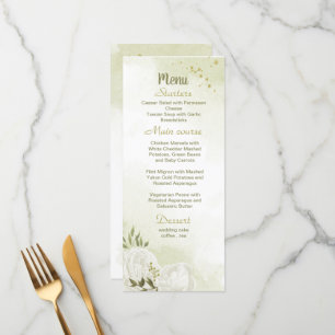 white flowers greenery wedding menu