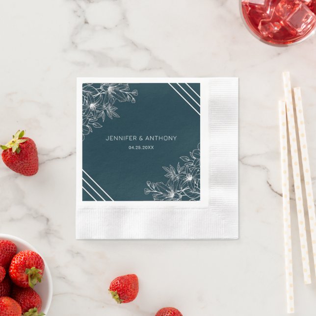White Flowers Hand Drawn  Napkin (Insitu)