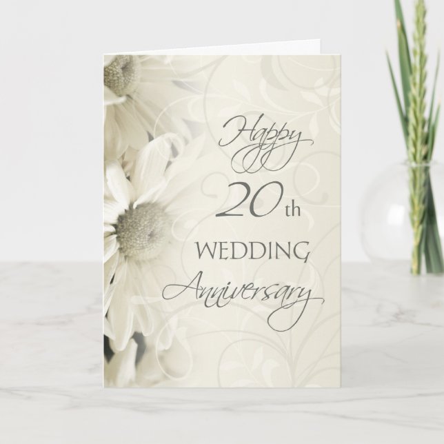 White Flowers Happy 20th Wedding  Anniversary Card (Front)