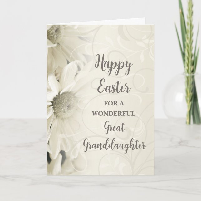 White Flowers Happy Easter Great Granddaughter Holiday Card (Front)