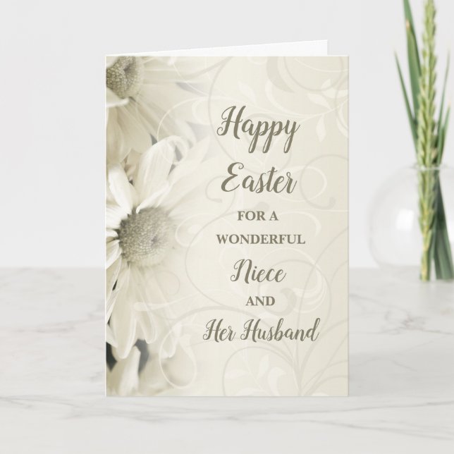 White Flowers Happy Easter Niece and Her Husband Holiday Card (Front)