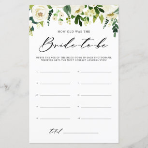 White Flowers How Old Was the Bride Shower Game